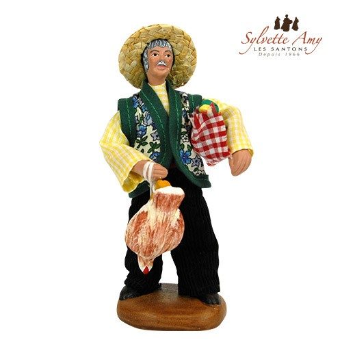 Santon Homme Canard et Poule 15 cm - Santons Sylvette Amy - Aubagne