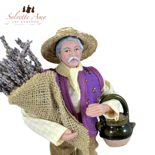 Homme à la Lavande et à la Cruche - Santons Habillés 25 cm Sylvette Amy - Aubagne - Vu de près