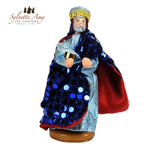 Santon Roi Melchior 15cm ou Roi Bleu. Santons Sylvette Amy