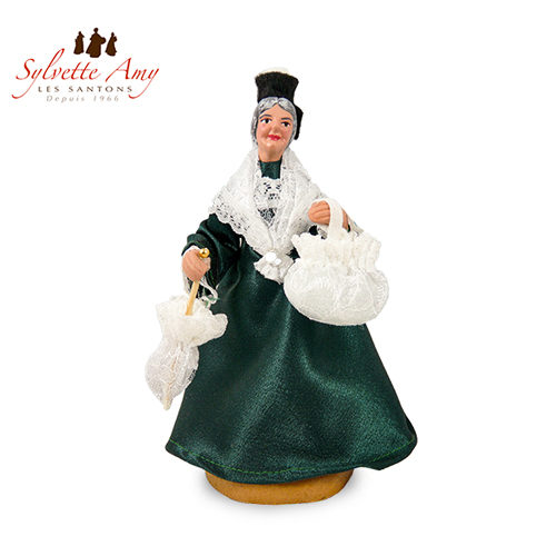 Santon Arlésienne robe Verte - Santons Habillés 15 cm Sylvette Amy