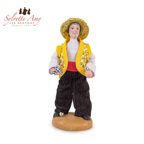 Le Joueur de Boules avec un gilet jaune - Collection Santons Habillés 15 cm Sylvette Amy