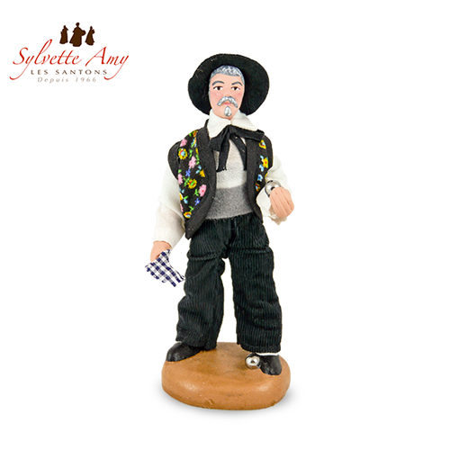 Joueur de Boules au Gilet Noir - Collection 15 cm Santons Sylvette Amy Aubagne