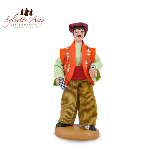 Joueur de Boules - Gilet Rouge - Collections Santons Habillés 15 cm Sylvette Amy