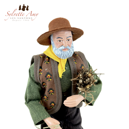 Santon Homme au Fagot - Santons Habillés 25cm - Sylvette Amy Aubagne - Vu de près