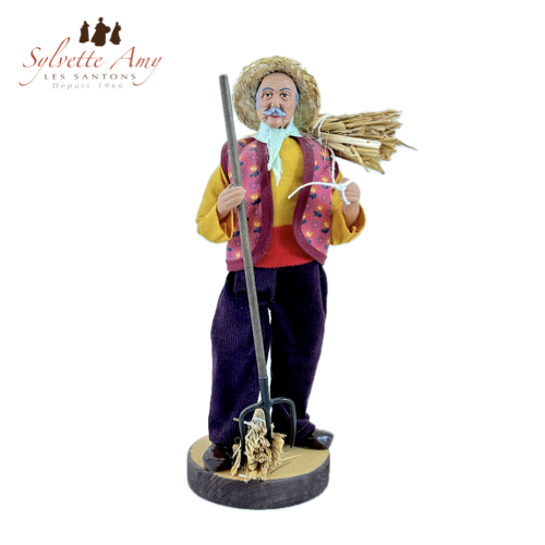 Santons Homme Foin et Fourche - Santons Habillés 25cm - Sylvette Amy Aubagne
