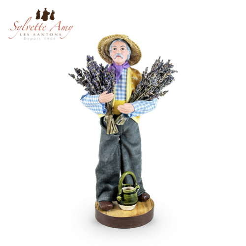 Homme au 2 Bouquets de Lavande - Santons Habillés 25 cm Sylvette Amy - Aubagne