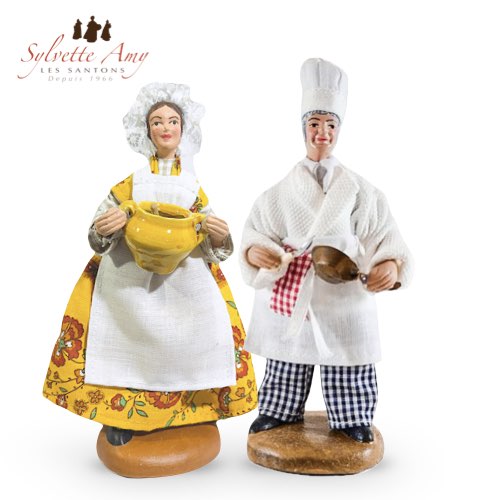 Cuisinier & Cuisinière - Collection Santons Habillés 15 cm - Sylvette Amy