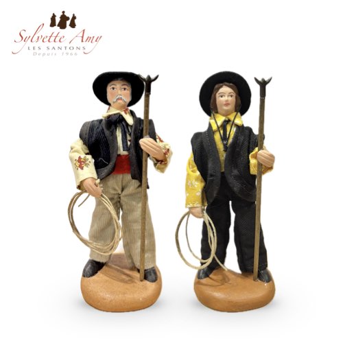 Gardian et Femme Gardian en Pantalon - Collection Santons Habillés 15 cm - Santons Sylvette Amy