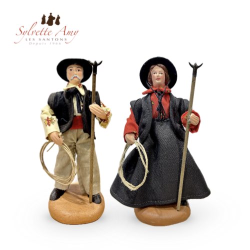 Gardian et Femme Gardian en Robe - Collection Santons Habillés 15 cm - Santons Sylvette Amy